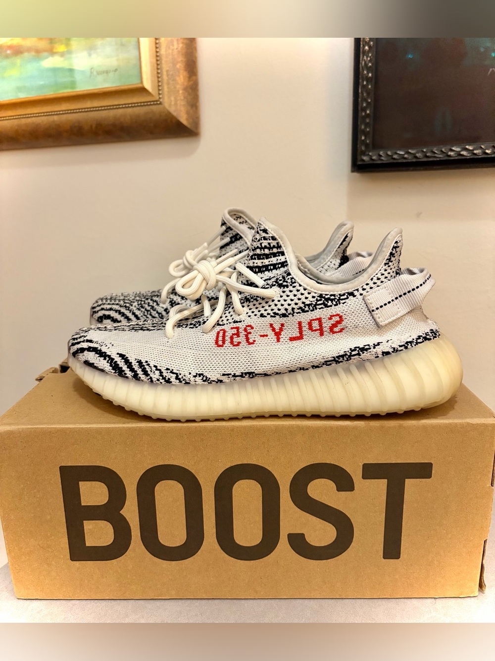 Adidas Yeezy Boost 350 V2 Zebra CP9654 Men's Size 9 White Black Red w/ Box